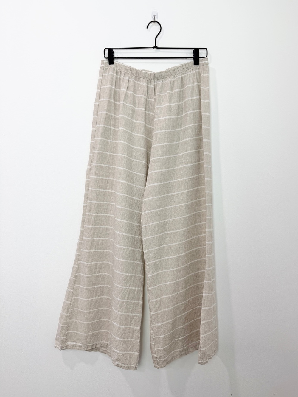 Bryn Walker Wide Leg 100% Linen Pant Tan White Stripes Size Medium